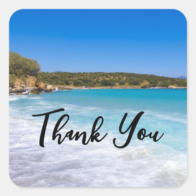 Sticker Carré Plage exotique Île tropicale Paradis Merci (Devant)