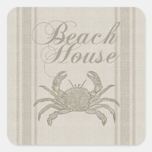 Sticker Carré Plage House Crab Seashore