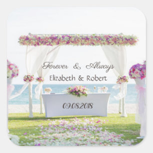 Sticker Carré Plage Mariage Floral