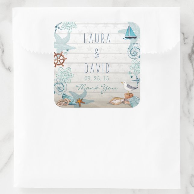 Sticker Carré Plage nautique mer mer mariage (Sac)
