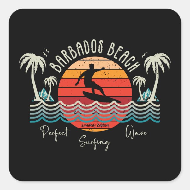 Sticker Carré Plage Retro Barbados (Devant)