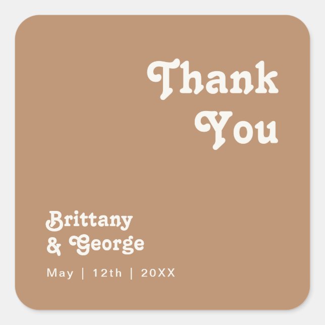 Sticker Carré Plage Retro | Faveur de mariage Brown Merci (Devant)