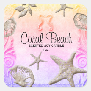 Sticker Carré Plage Starfish Chandelle Seahorse Pastel