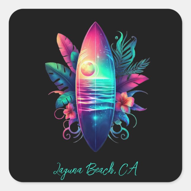 Sticker Carré Plage Tropical Surboard (Devant)