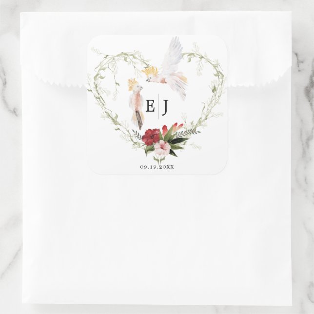 Sticker Carré Plage tropicale Palm Floral Mariage Favoriser (Sac)