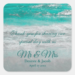 Sticker Carré Plage Turquoise Tropical Coastal Waves Ocean