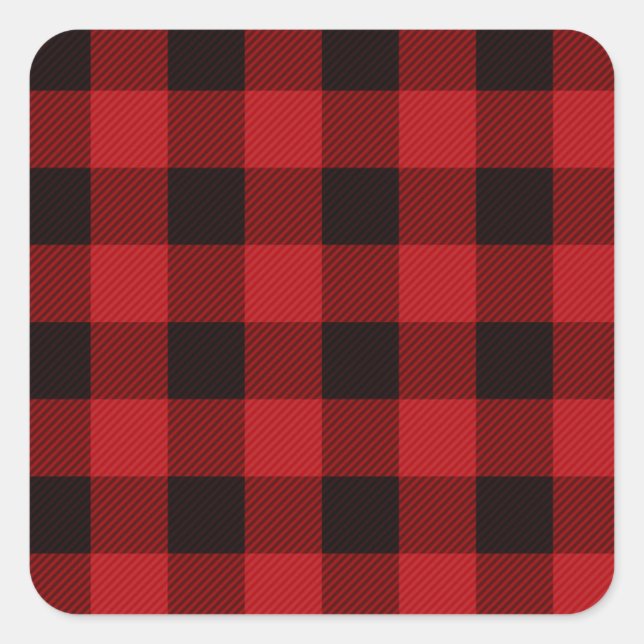 Sticker Carré Plaid classique de buffle noir rouge (Devant)