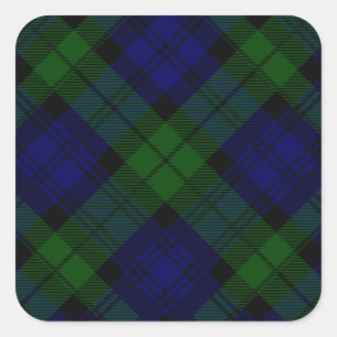Sticker Carré Plaid noir de vert bleu de tartan de clan de