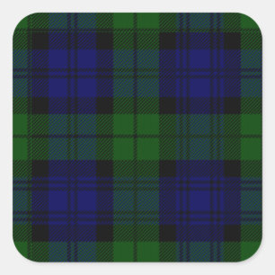 Sticker Carré Plaid noir de vert bleu de tartan de clan de