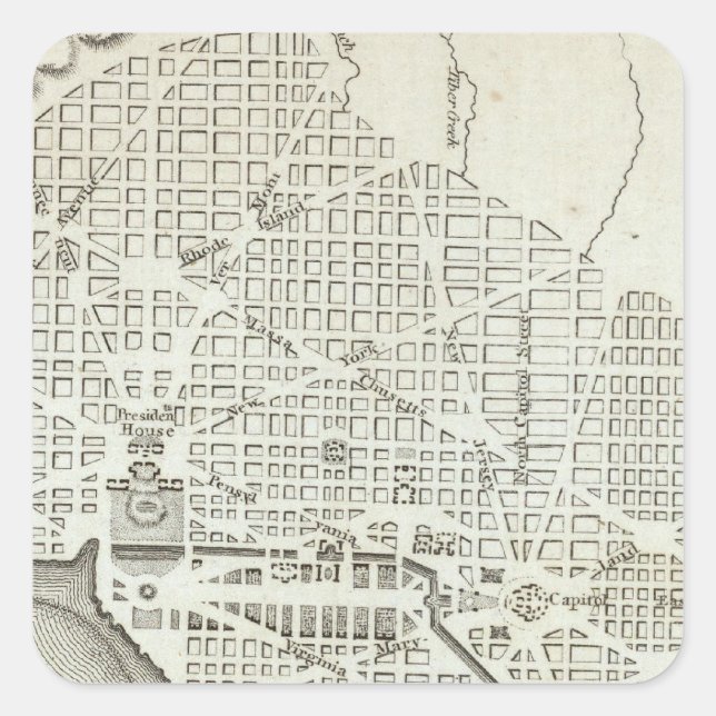 Sticker Carré Plan de la ville de Washington (Devant)