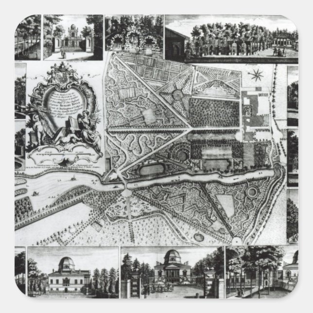 Sticker Carré Plan du jardin et vue des maisons à Chisw (Devant)