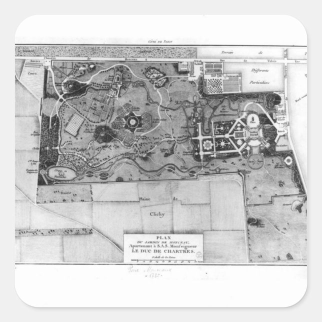 Sticker Carré Plan du Parc Monceau à Paris (Devant)