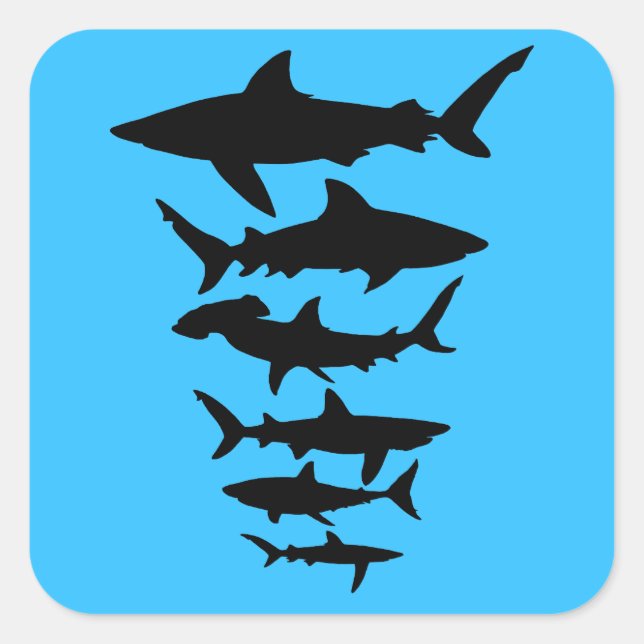 Sticker Carré Plan graphique en silhouette couleur requins (Devant)