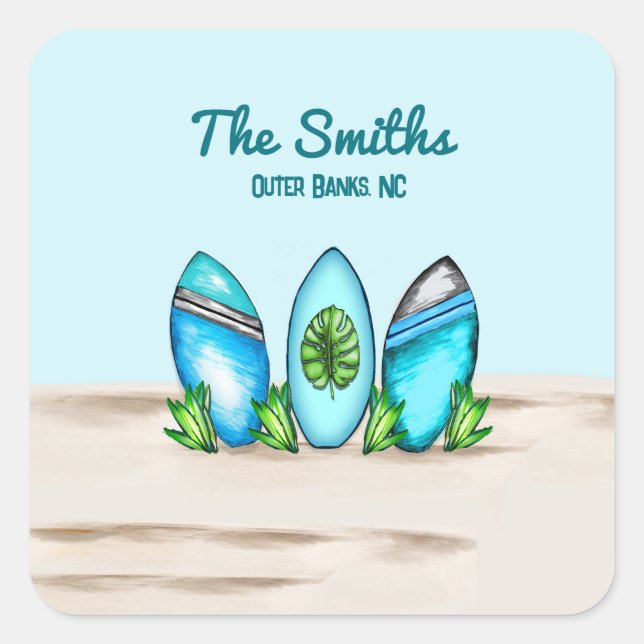 Sticker Carré Planches de surf rétro (Devant)