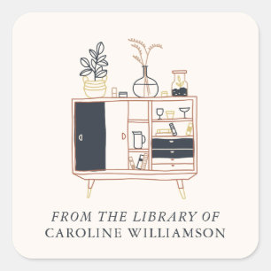Sticker Carré Plantes Boho Personnalisées De La Bibliothèque De