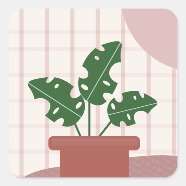 Sticker Carré Plantes Monstera Mignonnes Cadres Design Bohème  (Devant)
