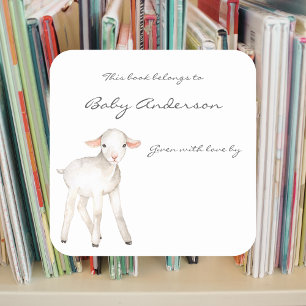 Sticker Carré Plaque baby shower agneau mignon