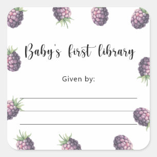 Sticker Carré Plaque Baby shower Blackberry, livres pour bébé