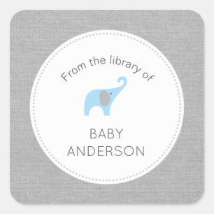 Sticker Carré Plaque baby shower Blue Elephant