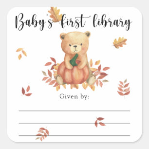 Sticker Carré Plaque Baby shower d'automne, livres pour bébé
