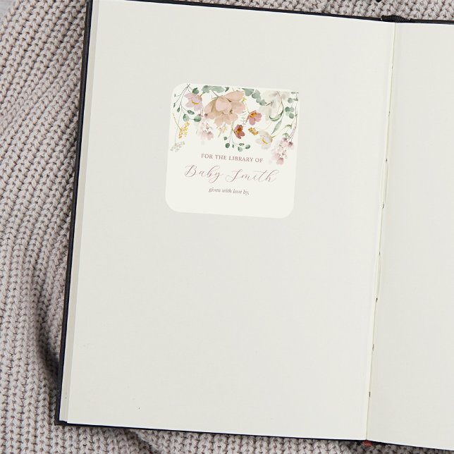 Sticker Carré Plaque Baby shower de fleurs roses (Créateur téléchargé)
