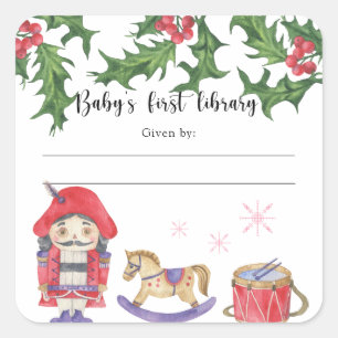 Sticker Carré Plaque baby shower d'hiver, livres pour bébé