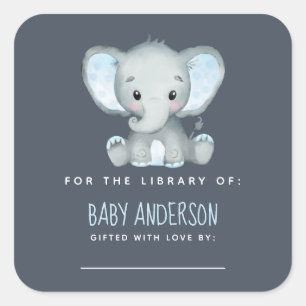 Sticker Carré Plaque Baby shower éléphant