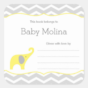 Sticker Carré Plaque Baby shower Eléphant Jaune, neutre