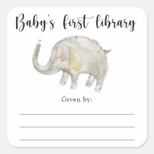 Sticker Carré Plaque Baby shower éléphant, livres pour bébé