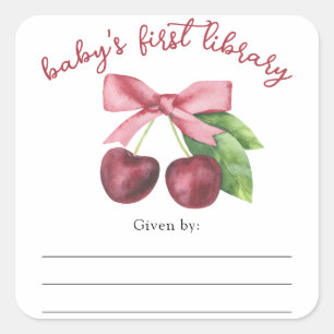 Sticker Carré Plaque-Baby shower en cerisier d'aquarelle