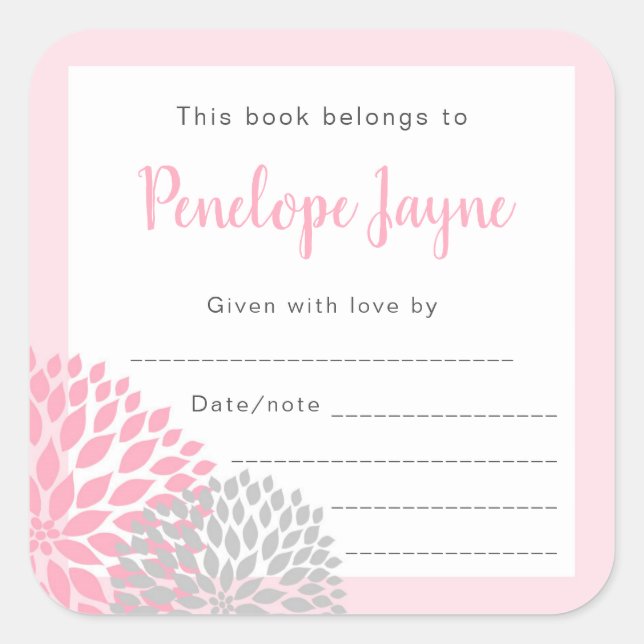 Sticker Carré Plaque Baby shower fille, apportez un livre (Devant)