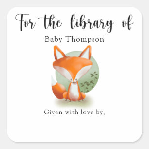 Sticker Carré Plaque Baby shower Fox, livres pour bébé