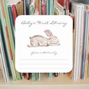Sticker Carré Plaque baby shower lapin dormant