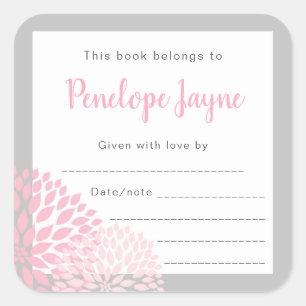 Sticker Carré Plaque Baby shower rose Dahlia