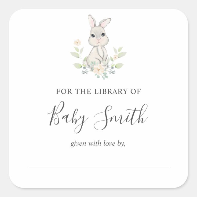 Sticker Carré Plaque baby shower Stick de lapin en bois (Devant)