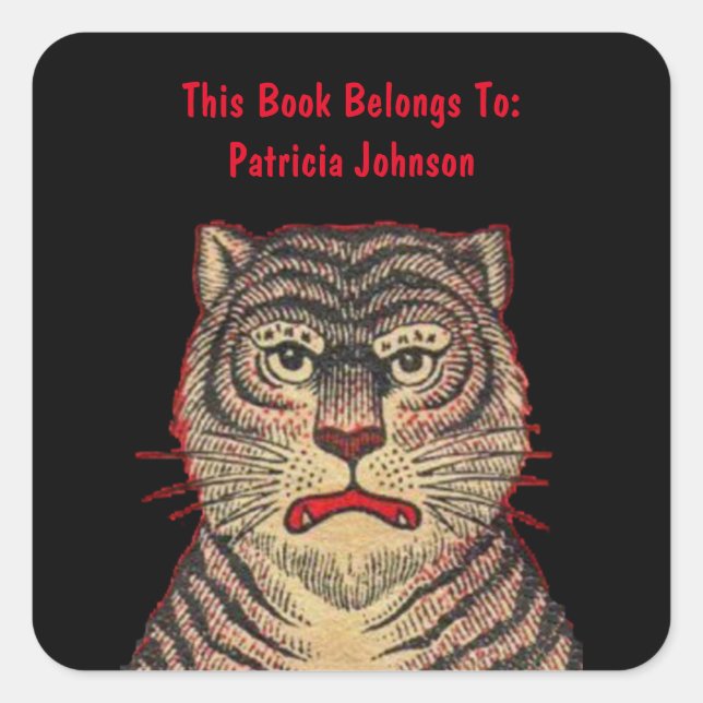 Sticker Carré Plaque Brown Tiger Stripes Fierce Face Noir (Devant)