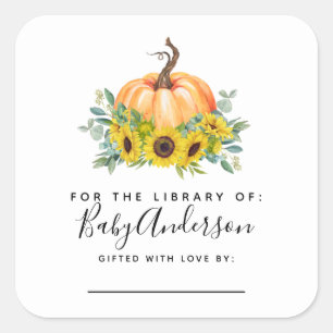 Sticker Carré Plaque citrouille Baby shower d'automne