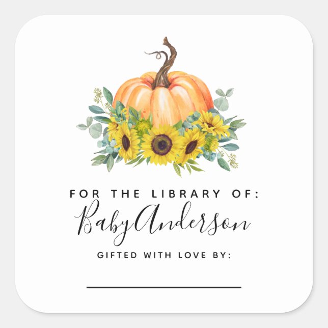 Sticker Carré Plaque citrouille Baby shower d'automne (Devant)