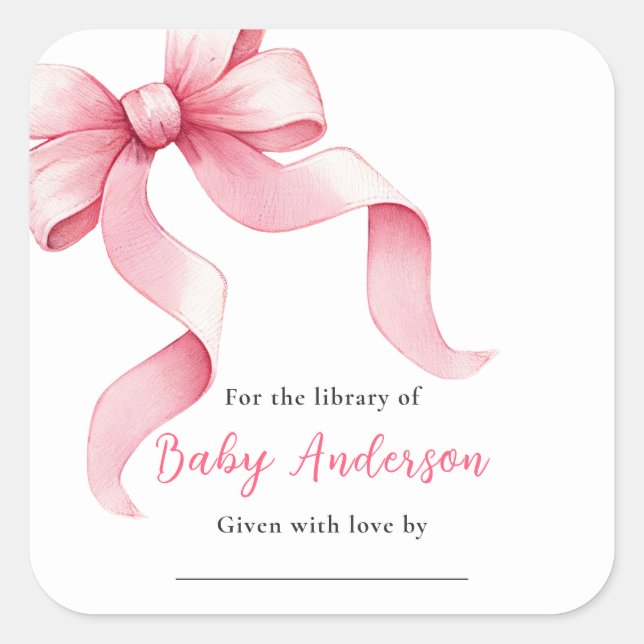 Sticker Carré Plaque de Baby shower à coquette rose (Devant)