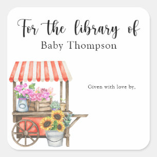 Sticker Carré Plaque de Baby shower cultivé - pour la bibliothèq
