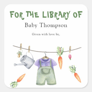 Sticker Carré Plaque de Baby shower cultivé - pour la bibliothèq