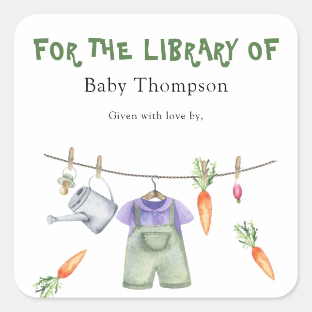 Sticker Carré Plaque de Baby shower cultivé - pour la bibliothèq (Devant)