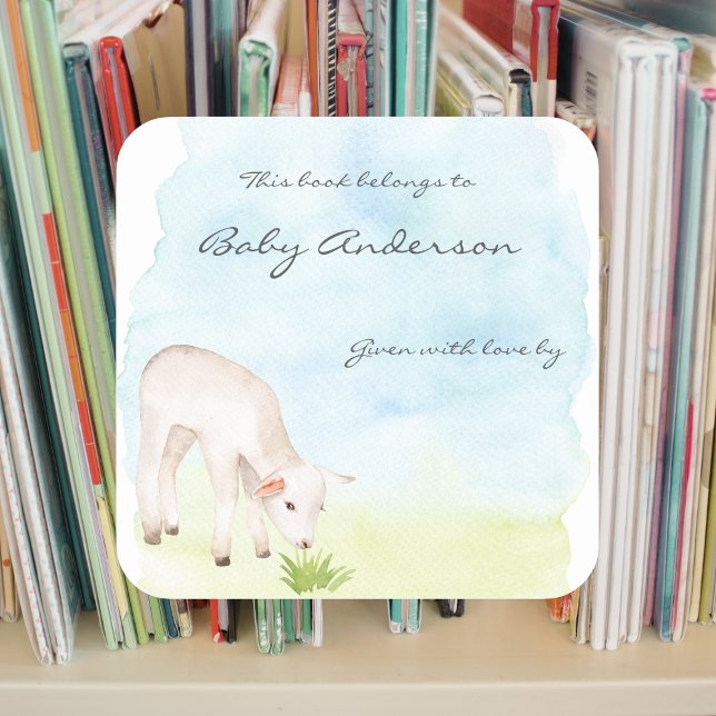 Sticker Carré Plaque de baby shower d'aquarelle de l'agneau de p (Créateur téléchargé)
