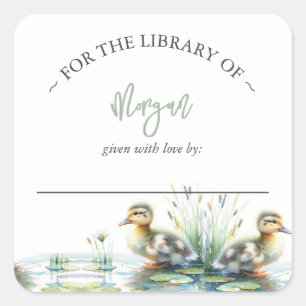 Sticker Carré Plaque de Baby shower de canard neutre pour les fe