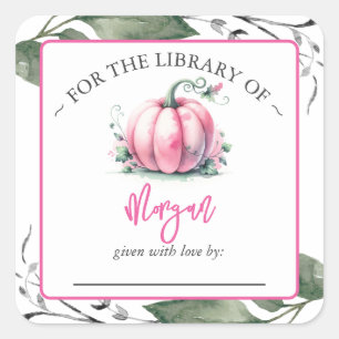 Sticker Carré Plaque de Baby shower de chute Citrouille rose