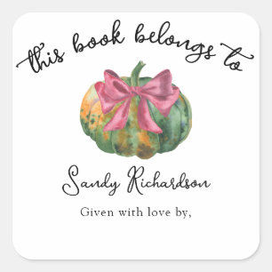 Sticker Carré Plaque de Baby shower de citrouille d'aquarelle