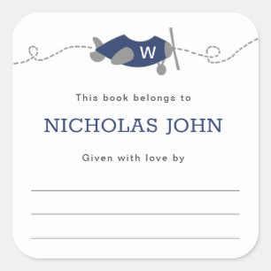 Sticker Carré Plaque de Baby shower de l'avion Monogram