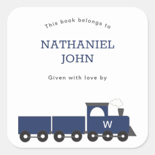 Sticker Carré Plaque de Baby shower de train Monogram Train Boy