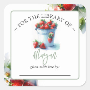 Sticker Carré Plaque de Baby shower d'été fraise