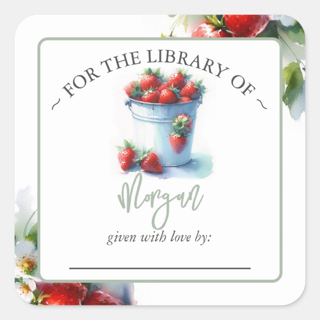 Sticker Carré Plaque de Baby shower d'été fraise (Devant)